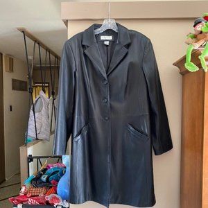 Preston & York Mid-Length Black Leather Coat Jacket Women's Large